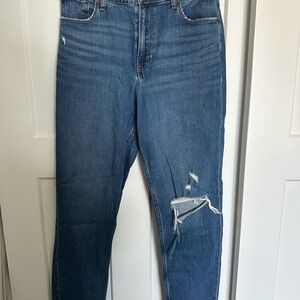 Abercrombie & Fitch Blue Straight Leg Jeans with Distressed Details